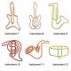 musical instrument shaped paper clips, gold music decorative paper clips