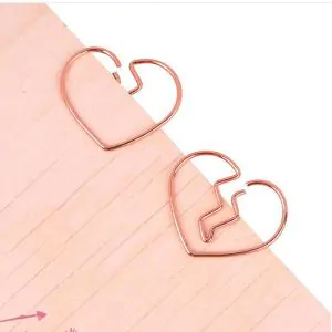 gold broken heart shaped paper clips, cute decorative paper clips