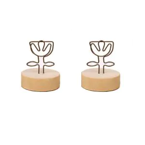 antique flower memo clip holders in wooden base