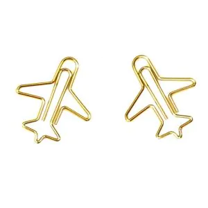 gold airplane shaped paper clips, cute decorative paper clips