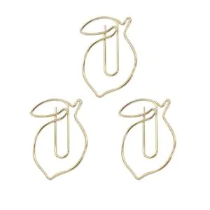 juicy peach shaped paper clips, gold paper clips