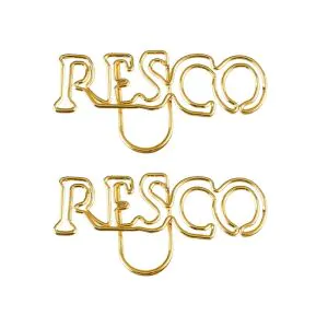 gold RESCO decorative paper clips, name shaped paper clips