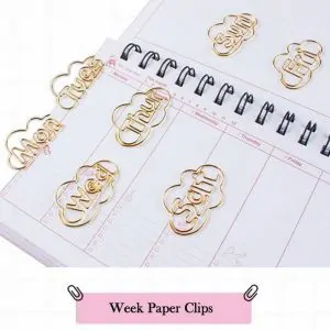 Weekdays shaped paper clips, gold decorative paper clips