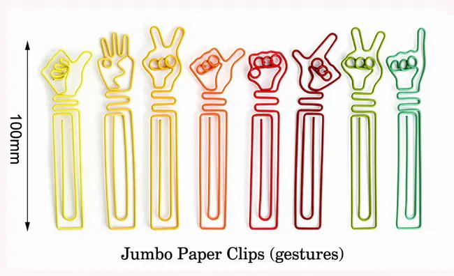 Giant 4 inch jumbo paper clips in hand gesture design